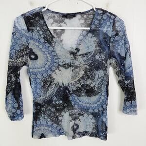 The Limited Vintage Top Womens S Y2K Fitted Mesh Ruched V Neck Lightweight Sheer